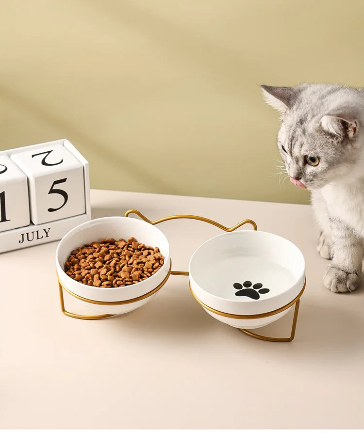 Ceramic Double Pet Bowl – Cervical Protection