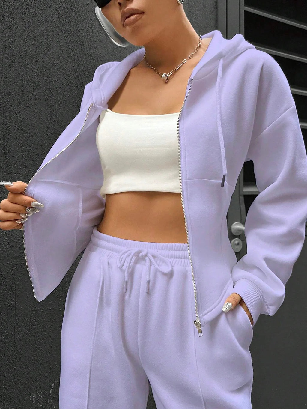 Sweatshirt Two-piece Set Women's Casual Sports Suit Spring Autumn Zip-up Slim Hoodies Short Coat Straight Trousers 2-piece Sets