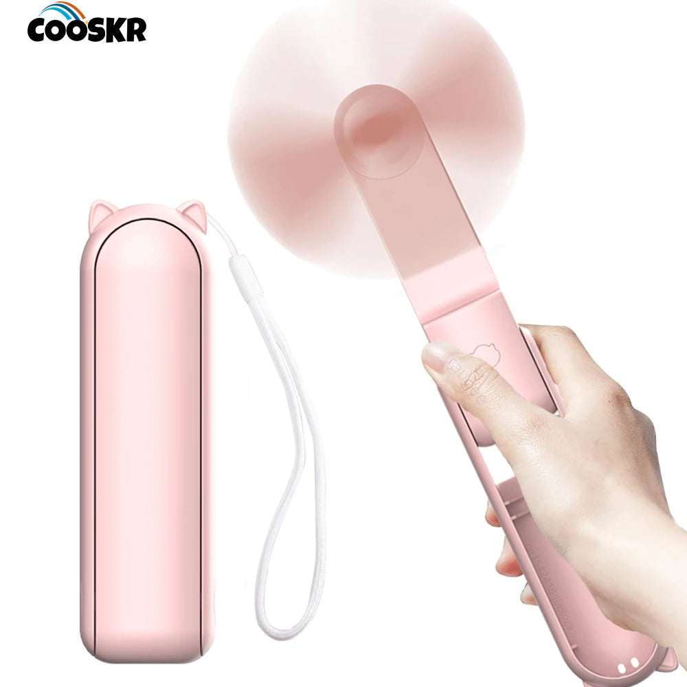Portable Mini Fan – USB Rechargeable, Foldable (2000mAh)