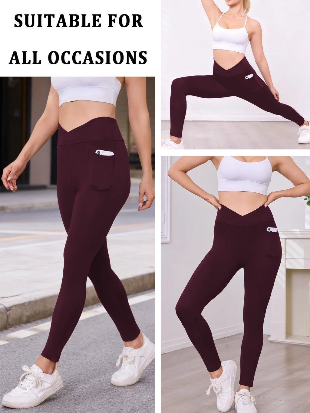 Women's Super Soft Crossover High Waisted Legging With Pockets Tummy Control No See Through Workout Yoga Running Leggings