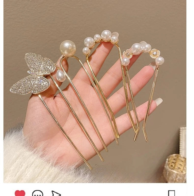 2025 New Pearl U-shaped Hairpin Women's Insert Hairpin, Fixed with Coiled Hair,senior grade Hairpin Headpiece