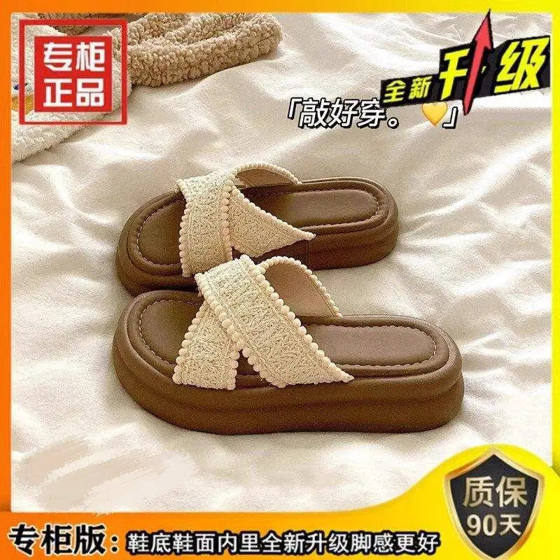 Thick Bottom Sandals Women's Outdoor Wearable Flip Flops Breathable Summer Beach Slippers Stylish Anti-Slip Comfortable