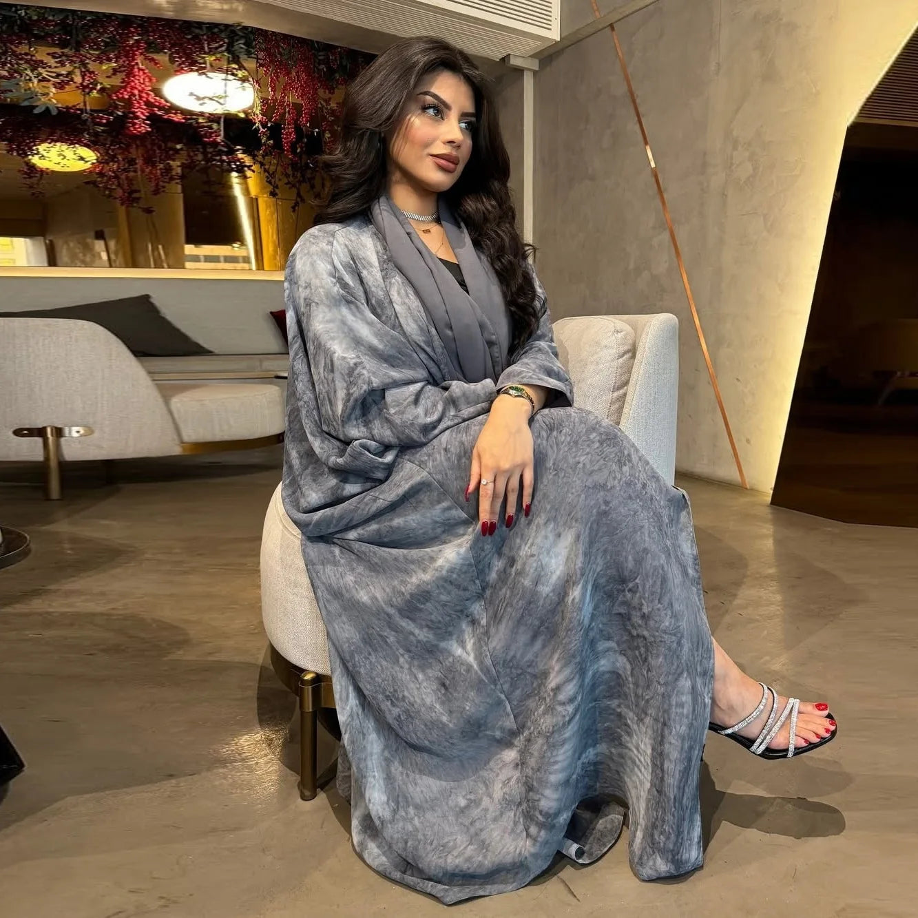 Women Muslim Abaya with Scarf Set DressRamadan Eid Print Cardigan Arab Long Robe Morocco Dubai Kaftan Islam Vestidos Jalabiya
