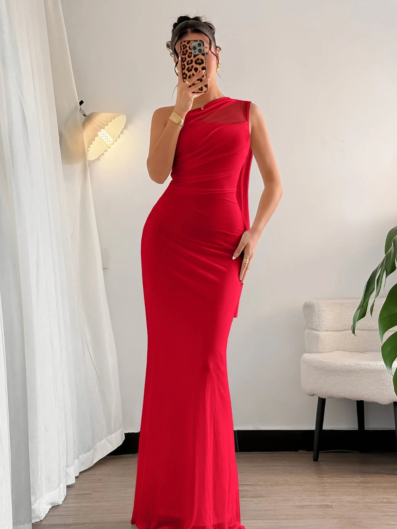 Women's Elegant Romantic Fashion Commute Dress Sexy Asymmetric Neckline Bodycon Long Skirt Stylish Workwear