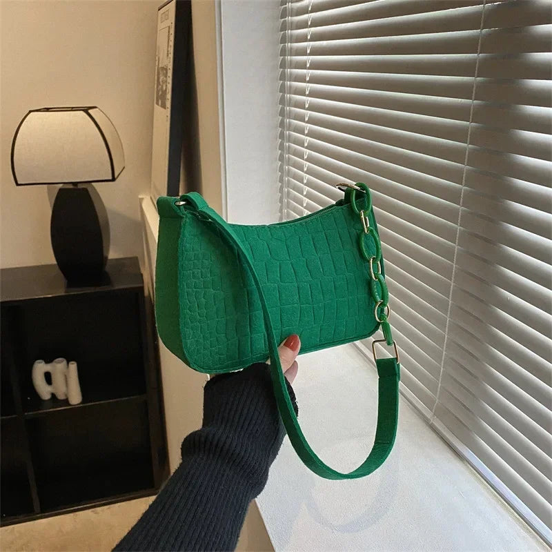 Luxury Crescent Shoulder Tote Bag for Women – Elegant Felt Design Underarm Handbag, Small Square Fashion Purse