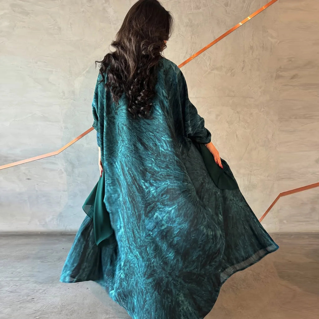 Women Muslim Abaya with Scarf Set DressRamadan Eid Print Cardigan Arab Long Robe Morocco Dubai Kaftan Islam Vestidos Jalabiya