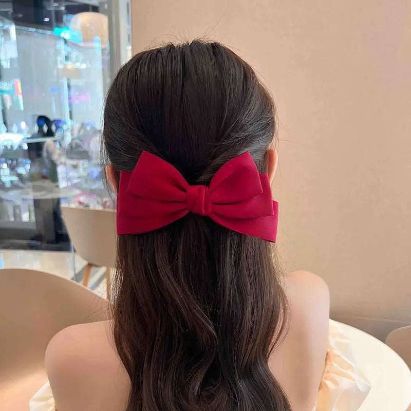 Women Elegant Lace Bow Ribbon Hair Clips Solid Color Satin Заколка Бант Girls Korean Hairpins Party Headdress Hair Accessories
