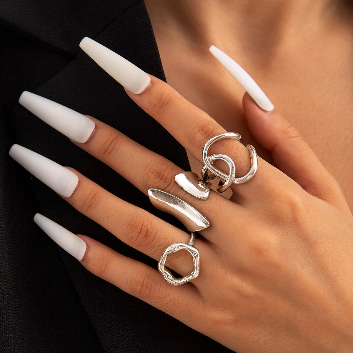 Tocona 2024 New Trendy Geometric Gold Silver Colour Set Rings for Women Adjustable Finger Ring Party Wedding Jewelry Accessories