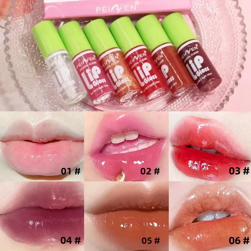 6pcs Hydrating Mirror Lip Gloss Set – Shimmer Tint Collection