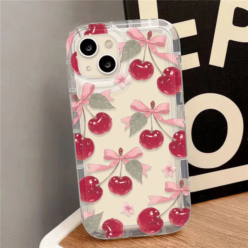 Cute Cherry Phone Case For iPhone 17 15 16 13 11 12 14 Pro Max 7 8 Plus Air 16e XR SE 2022 Shockproof Soft Clear Cover Coque
