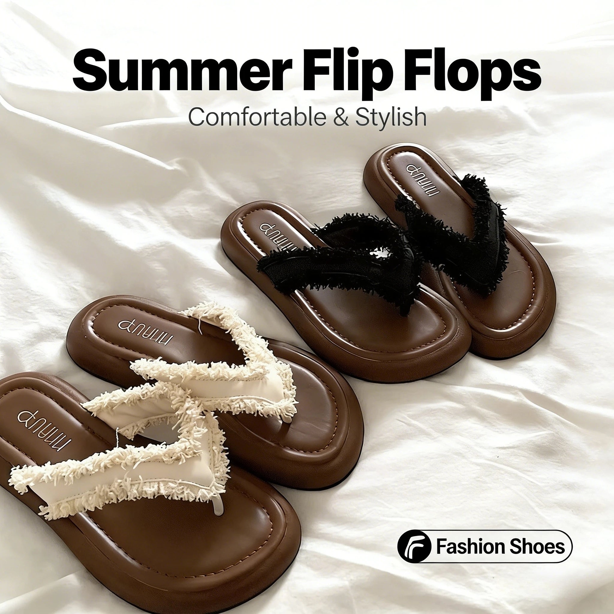 Daily Wear Fashion Slippers Women's Fringe Trim Flip Flops - Casual Flat Thong Sandals for Summer, Beach & Dress Outfits