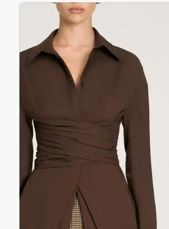 Women Shirt Long Sleeve Blouses Single Breasted Shirts Turn Down Collar Solid Slim Fit Casual Blouse Spliced Summer 2025