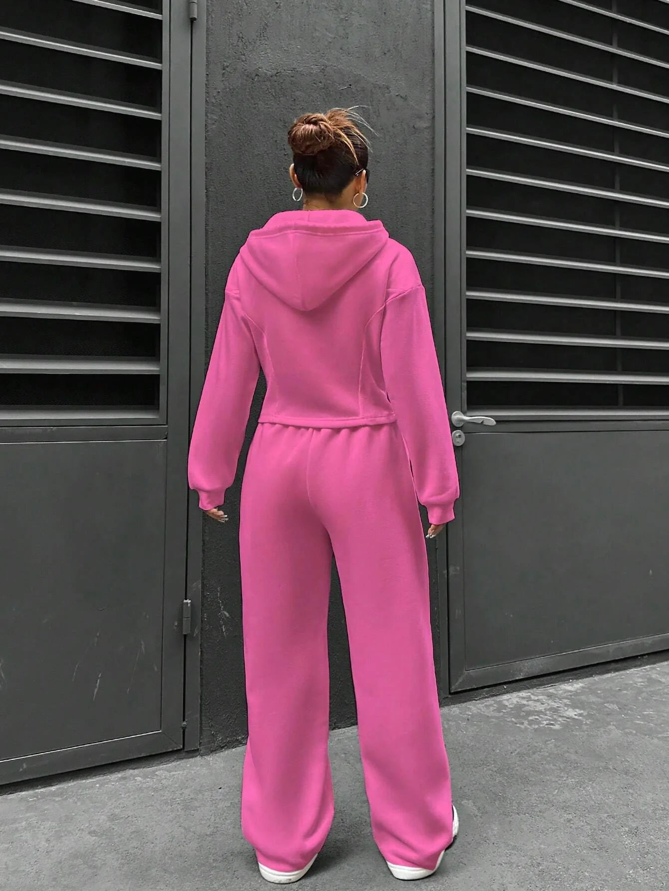 Sweatshirt Two-piece Set Women's Casual Sports Suit Spring Autumn Zip-up Slim Hoodies Short Coat Straight Trousers 2-piece Sets