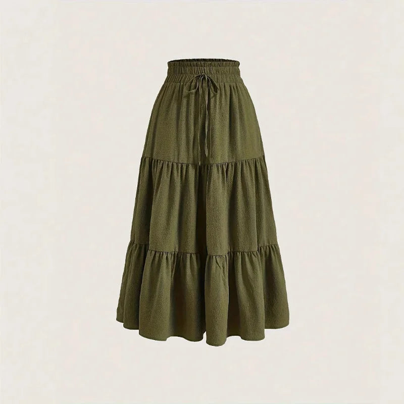 2025 New Women's Boho Vintage Floral Print Maxi Skirt Fashion Elastic High Waist Pleated Flowy A -Line Long Autumn Short Skirts