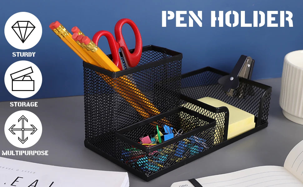 Mesh Desk Organizer – 3 Compartments, Black