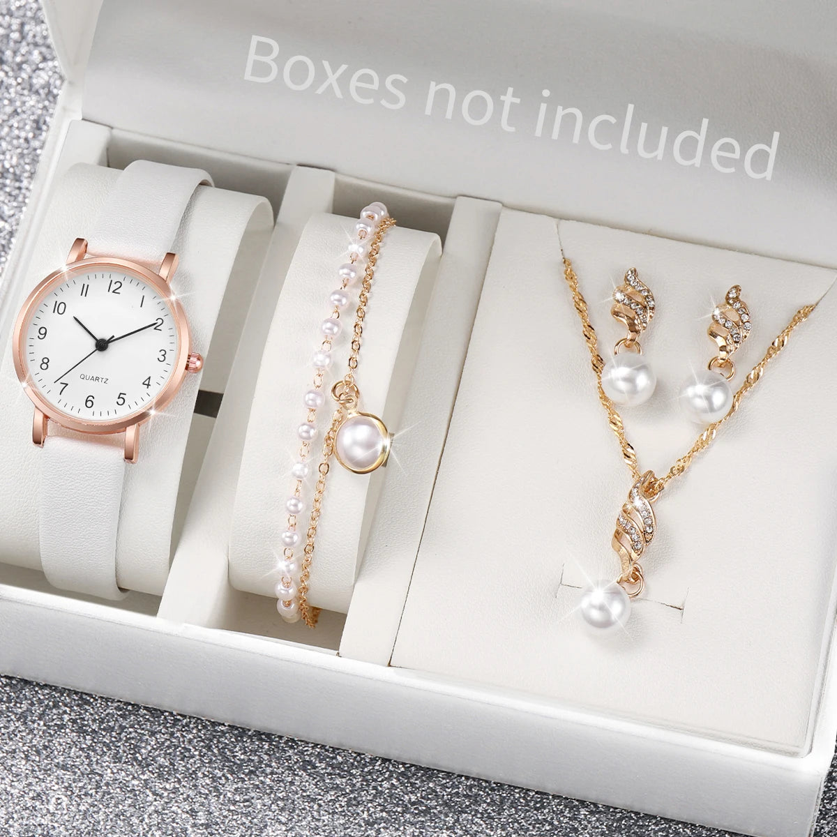 Women Quartz Leather Watch Set