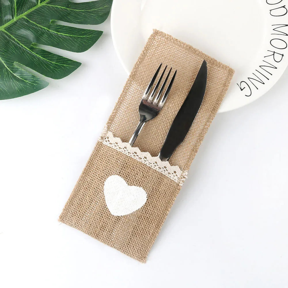 Burlap Lace Cutlery Pouch