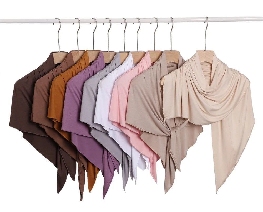 2024 New Solid Color Soft Modal Triangle Scarf Hijab Elastic Mercerized Cotton Wrap for Muslim Woman Hot Sale Headscarf