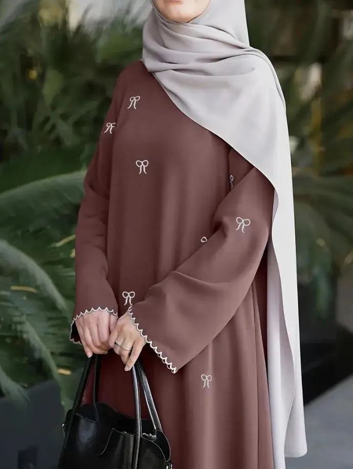 Summer Women's Clothing Abaya Woman Dubai Long Sleeve Batwing Round Neck Maxi Dress Polyester Rhinestone Classical Tribal Abaya