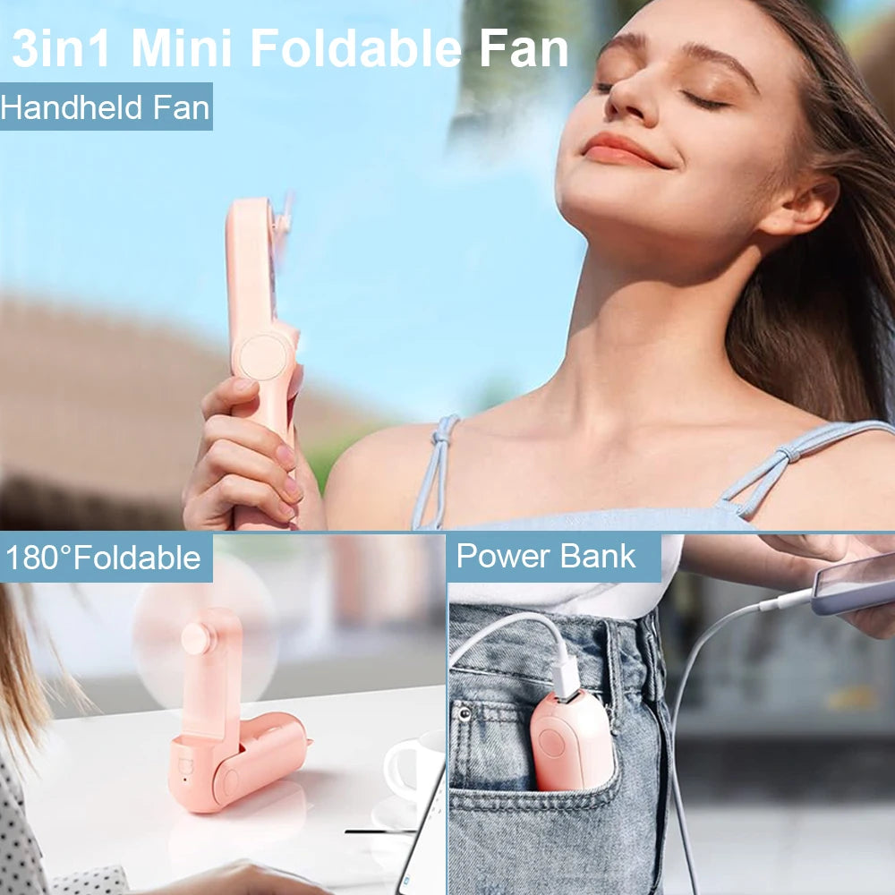 Portable Mini Fan – USB Rechargeable, Foldable (2000mAh)
