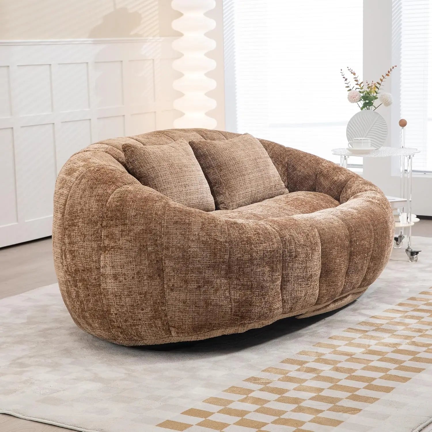 Bean Bag Sofa, Comfy Loveseat Sofa with 2 Pillows, Soft Giant Bean Bag Chair, Cozy Round Lazy Sofa with Wide, Customized