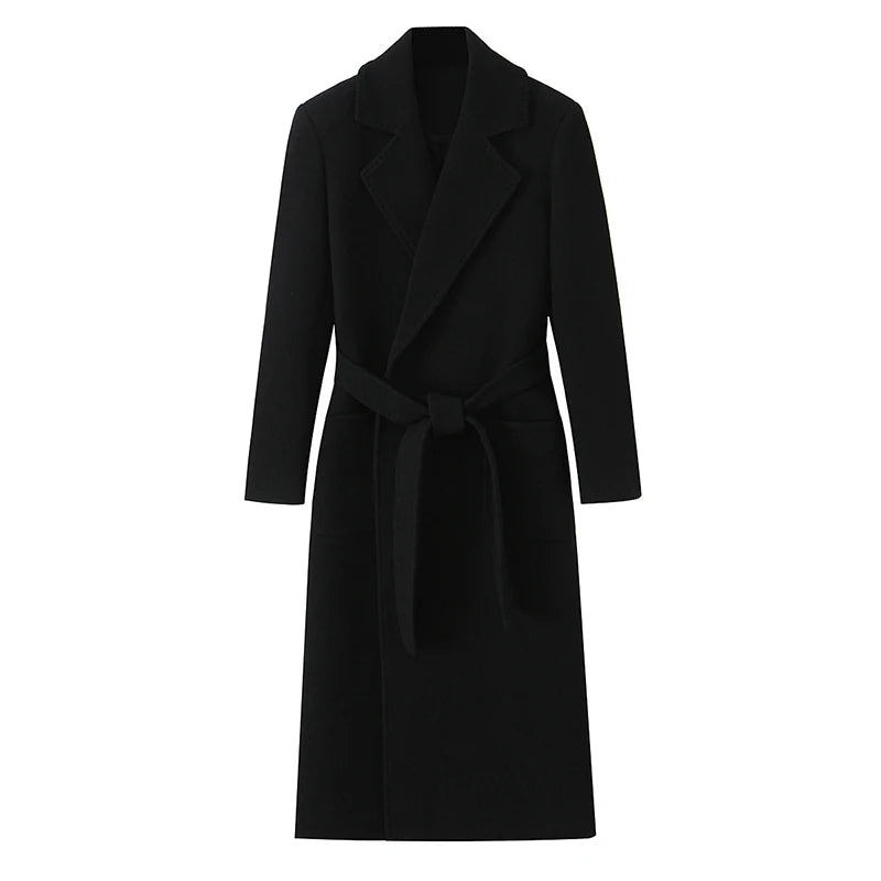Vintage Women's Striped Woolen Overcoat Long Sleeve Fashion Lapel Oversized Coat 2025 Autumn Winter Commute Jacket for Ladies