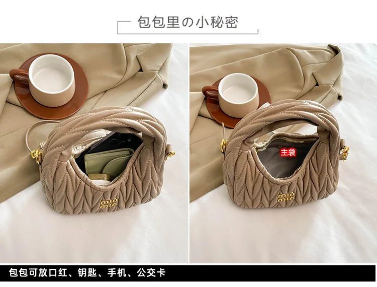 Designer Women Handbags 2025 French Women's Bag Pleated Miu Niche Trendy Handbag Crescent Bag Ins Single Shoulder Crossbody Bag