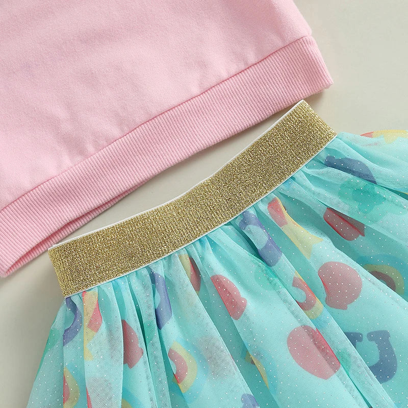 Infant Girls Easter Outfits Adorable Bunny Print Long Sleeve Top Floral Skirt Set Toddler Spring Clothes for Kids