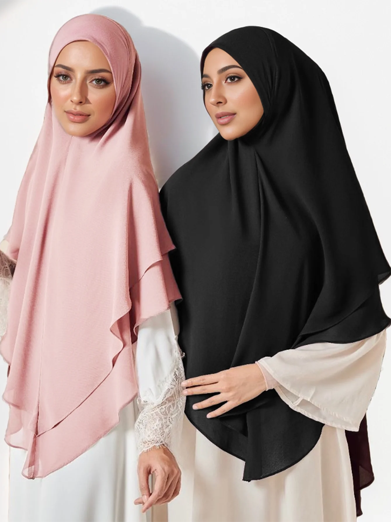 1pc Ready to Wear Instant Hijabs Double layered Chiffon Solid Headscarf Foulard Femme Musulman Shawl Wrap Bandana