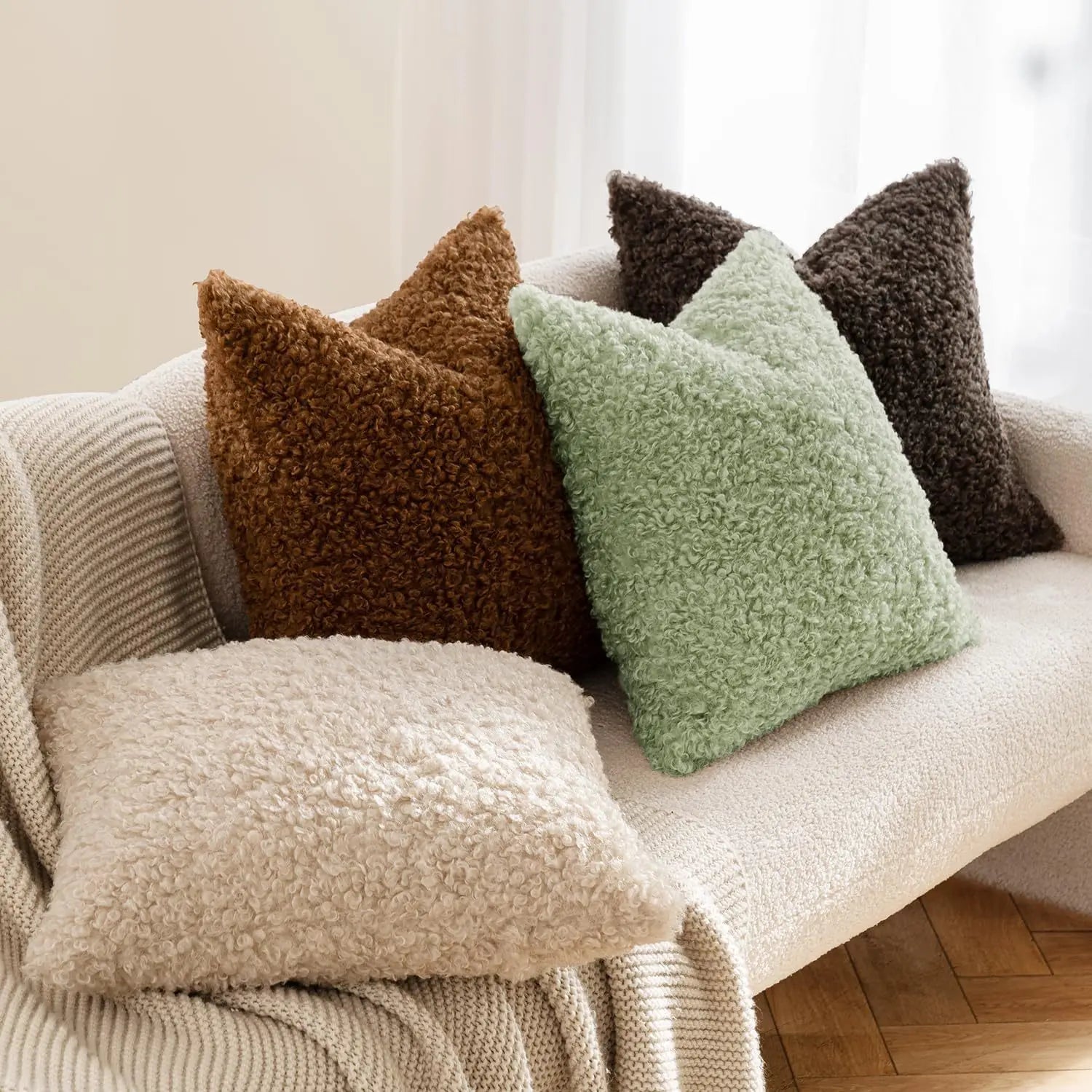 Lamb Fleece Pillow Cover Plush Teddy Curly Thickened Pillowcase Soft Modern Minimalist Nordic Sofa Cushion Case Cozy Home Decor