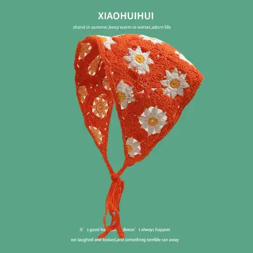 Korean Sweet Cute Handmade Crochet Hollow Triangle Headband Towel Women Spring and Summer Travel Literary Photo Hair Scarf