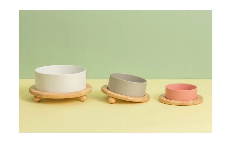 Elevated Pet Bowl with Wood Stand (400/850ml)