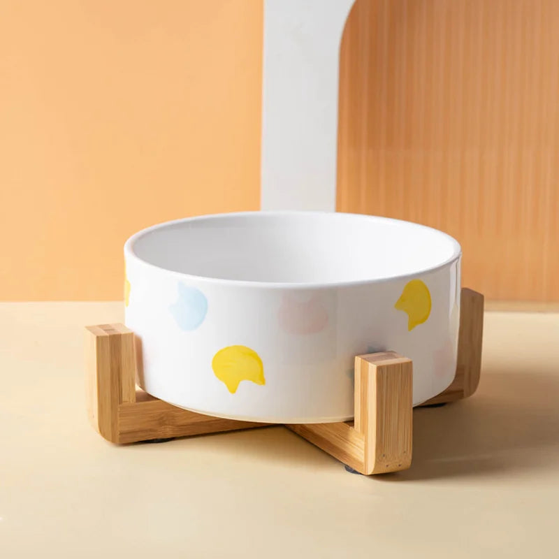 Ceramic Pet Bowl with Wooden Mat – Spine-Friendly