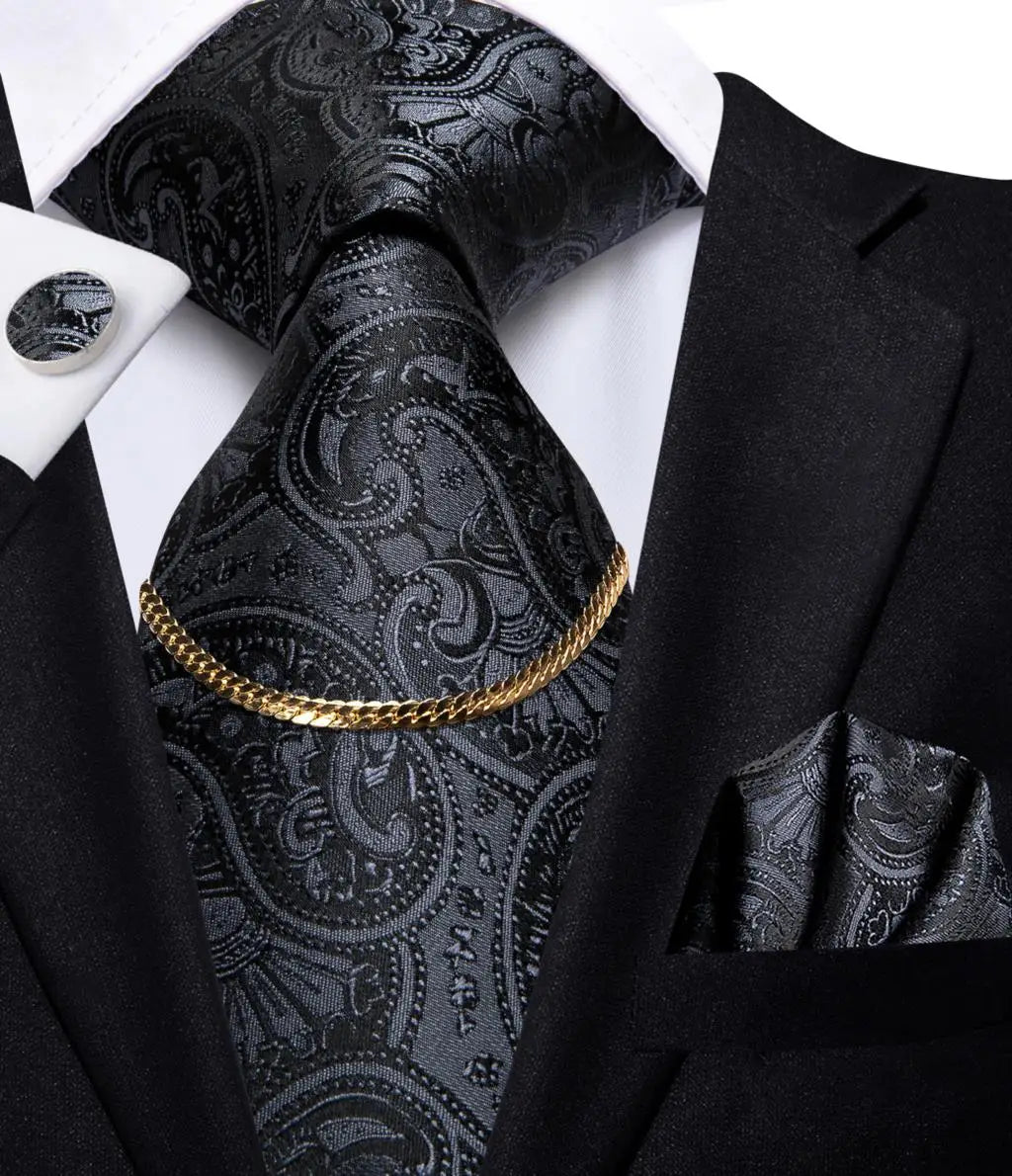 Men’s Black Plaid Silk Tie Set