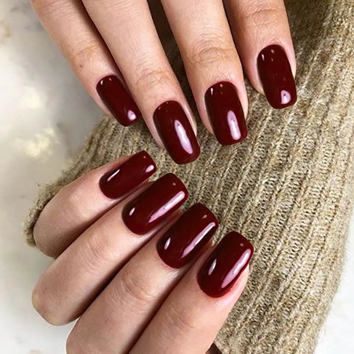 24Pcs French Tip Handmade Press On Nails Minimalist Solid Color Fake Nails Medium Square Full Cover Press On Nail Tips With Glue