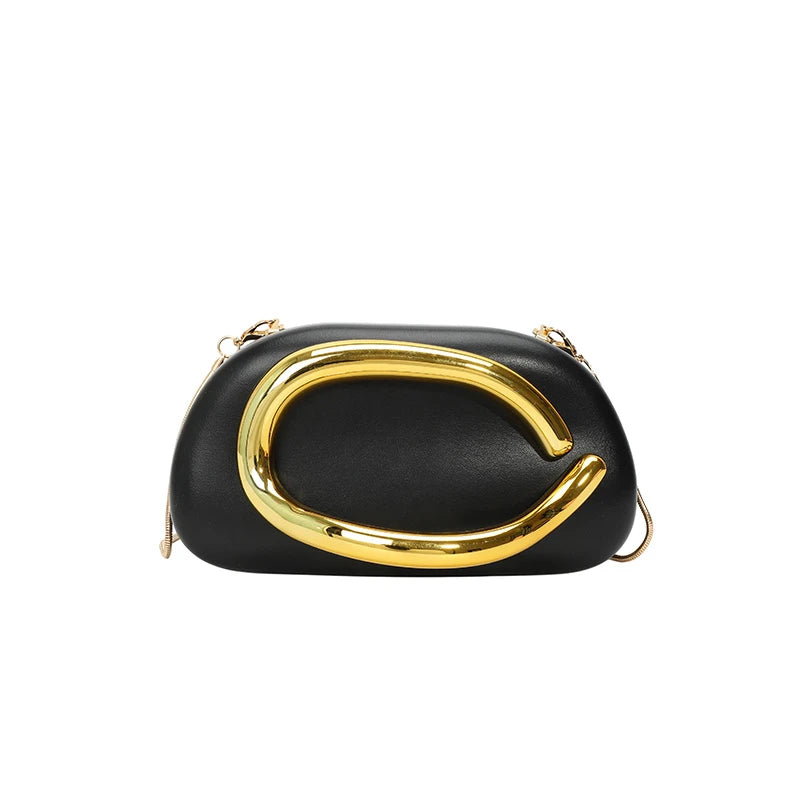 Women PU Leather Metal Handle Handbag & Removable Strap Crossbody Shoulder Bag Hand-held Shoulder Clutch Bag for Wedding Party