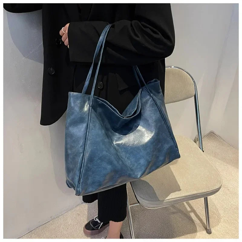 Women’s Fashion Tote Bag – Large Capacity Soft PU Leather Retro Shoulder & Crossbody Bucket Bag