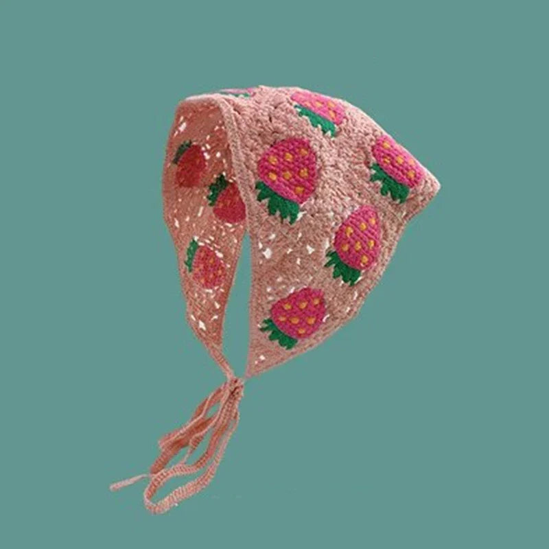 Korean Sweet Cute Handmade Crochet Hollow Triangle Headband Towel Women Spring and Summer Travel Literary Photo Hair Scarf