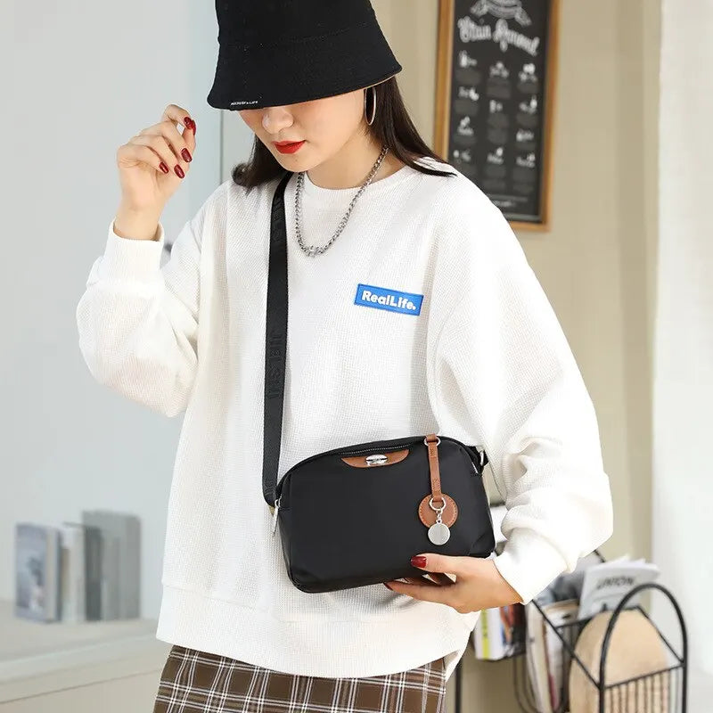 Women’s Waterproof Nylon Crossbody Bag – Large Capacity Casual Solid Color Messenger Shoulder Bag