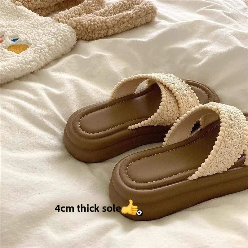 Thick Bottom Sandals Women's Outdoor Wearable Flip Flops Breathable Summer Beach Slippers Stylish Anti-Slip Comfortable