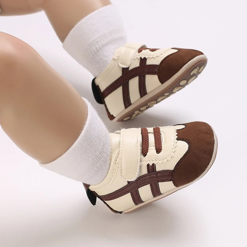 Baby Boys First Walkers – Soft Sole Striped Sneakers (0-12M)