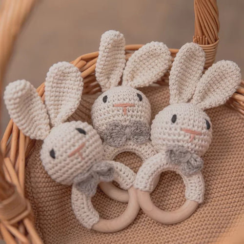 Baby Crochet Rattle & Wooden Teether – Rabbit Toy