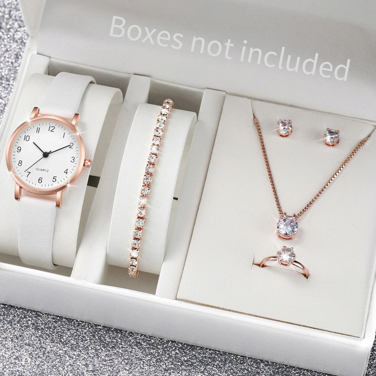 Women Quartz Leather Watch Set