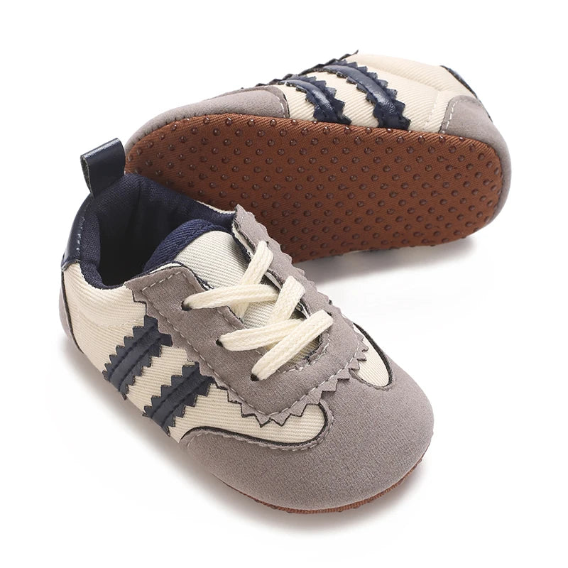 Baby Boys First Walkers – Soft Sole Striped Sneakers (0-12M)
