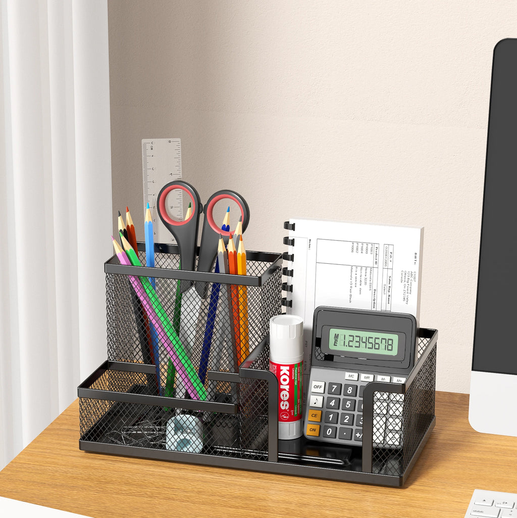 Mesh Desk Organizer – 3 Compartments, Black