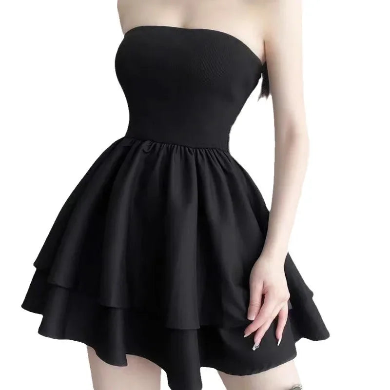 BlackDress Women's Summer Strapless Dress 2024 New Slimming Cake Skirt Puff Skirt Smooths Your Silhouette