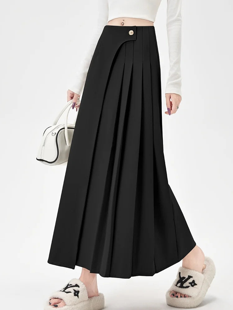 SMTHMA Women's High-Waisted Slimming Solid A- Line Skirt New Fashionable Big Umbrella Skirt Autumn/Winter Season Long Skirt