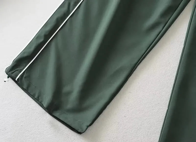 Women's Fashion Drawstring Both Sides Casual Elastic Waist Sports Pants High waist Loose Wide Leg Pants Trousers