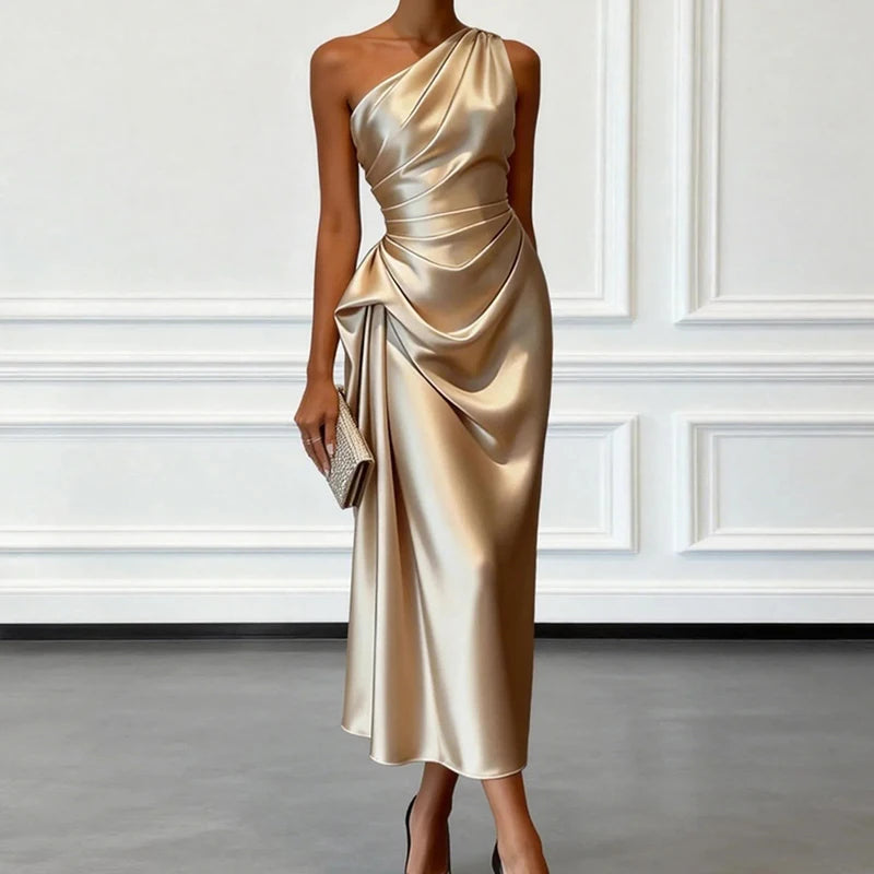 Women Skew Collar Patchwork Maxi Dress Sleeveless Chic Holiday Party Casual Fashion Ladies Summer Solid Dress Streewtear Vestido