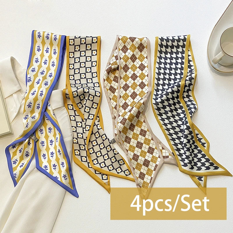 2-6pcs/set Series Silk Satin Scarf Women Cloth Hair Bands Headdress Accessories Lady Scarves Ribbon Neck Ties for Bag Handle